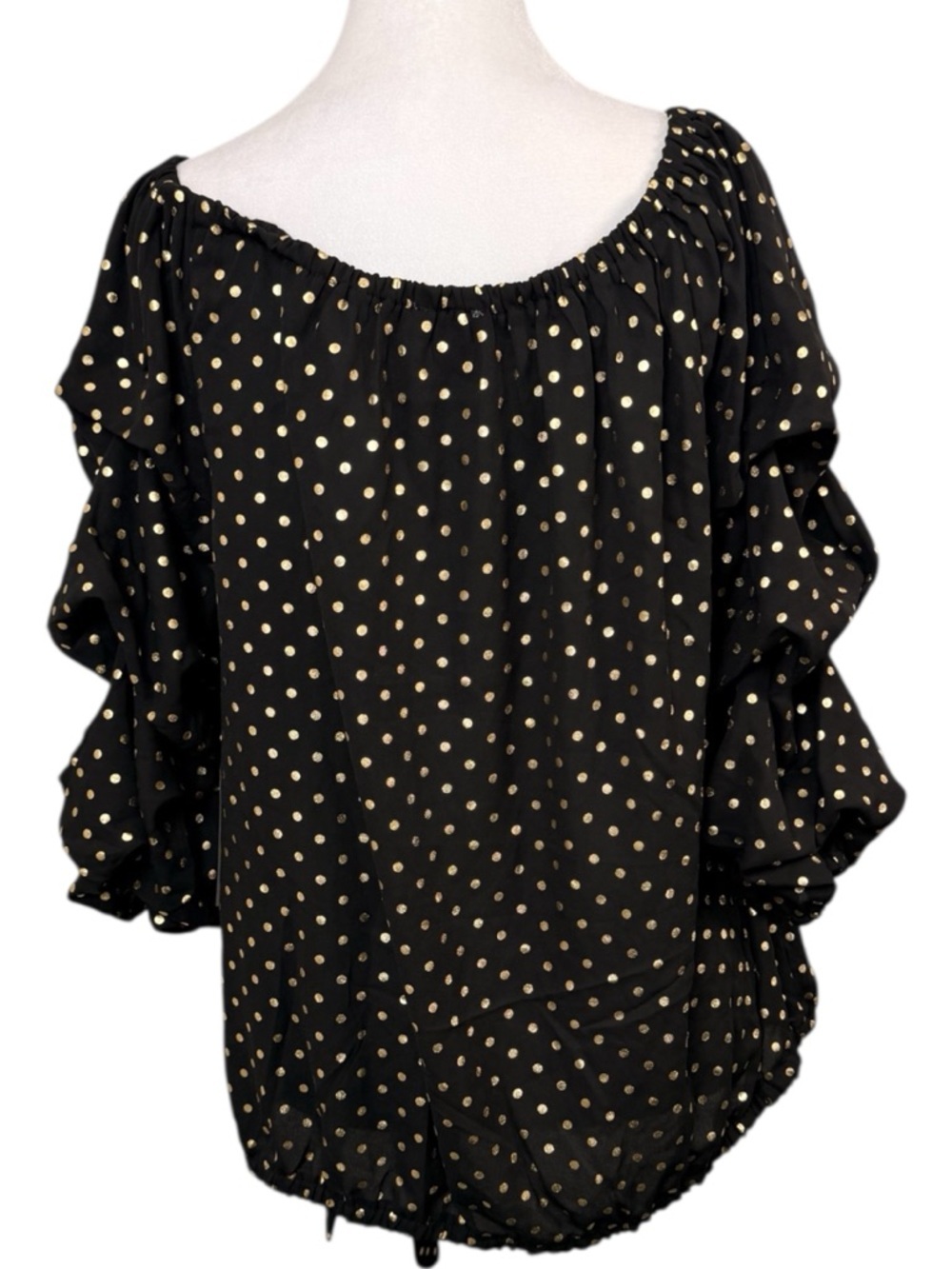 Vince Camuto, Black and Gold Polka Dot Off the Shoulder Blouse, Size XL NWT - Picture 6 of 8